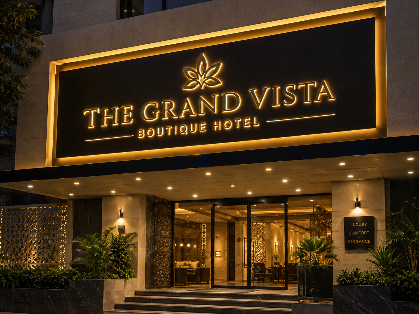 Custom hotel entrance signage