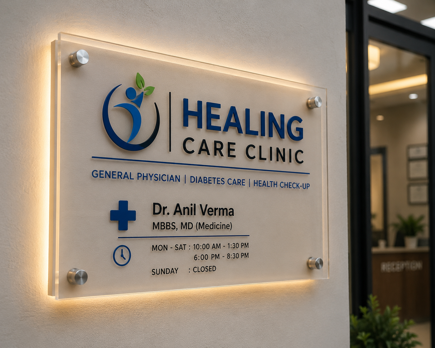 Acrylic name plate for medical clinic